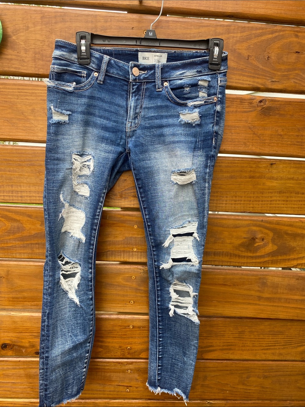 BKE Stella Distressed Skinny Jeans - Medium Blue Wash
